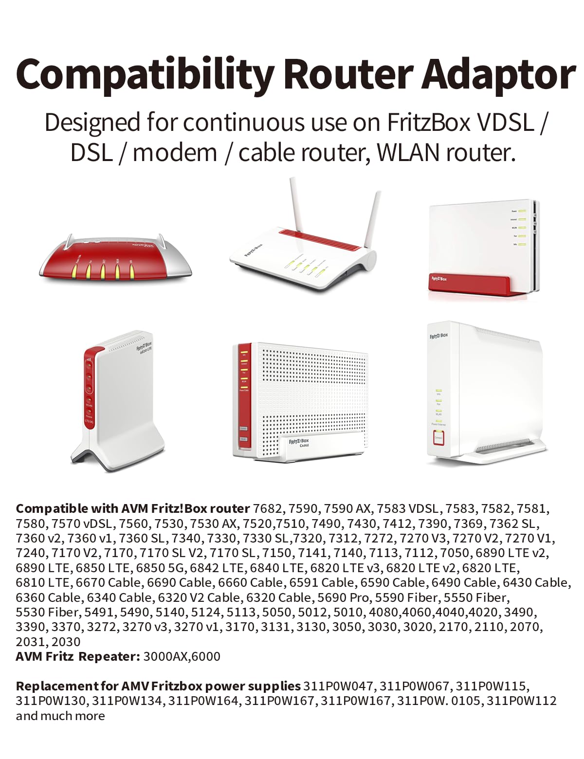 1M DC Verlängerungskabel für FritzBox VDSL/DSL/Cable Router, AVM Fritz!Box 7590 7580 7582 7560 3490 6590 6490 6430 4040 4020 Router, DC Strom Netzteil Ladekabel, Kabel Verlängerung, Weiß 2
