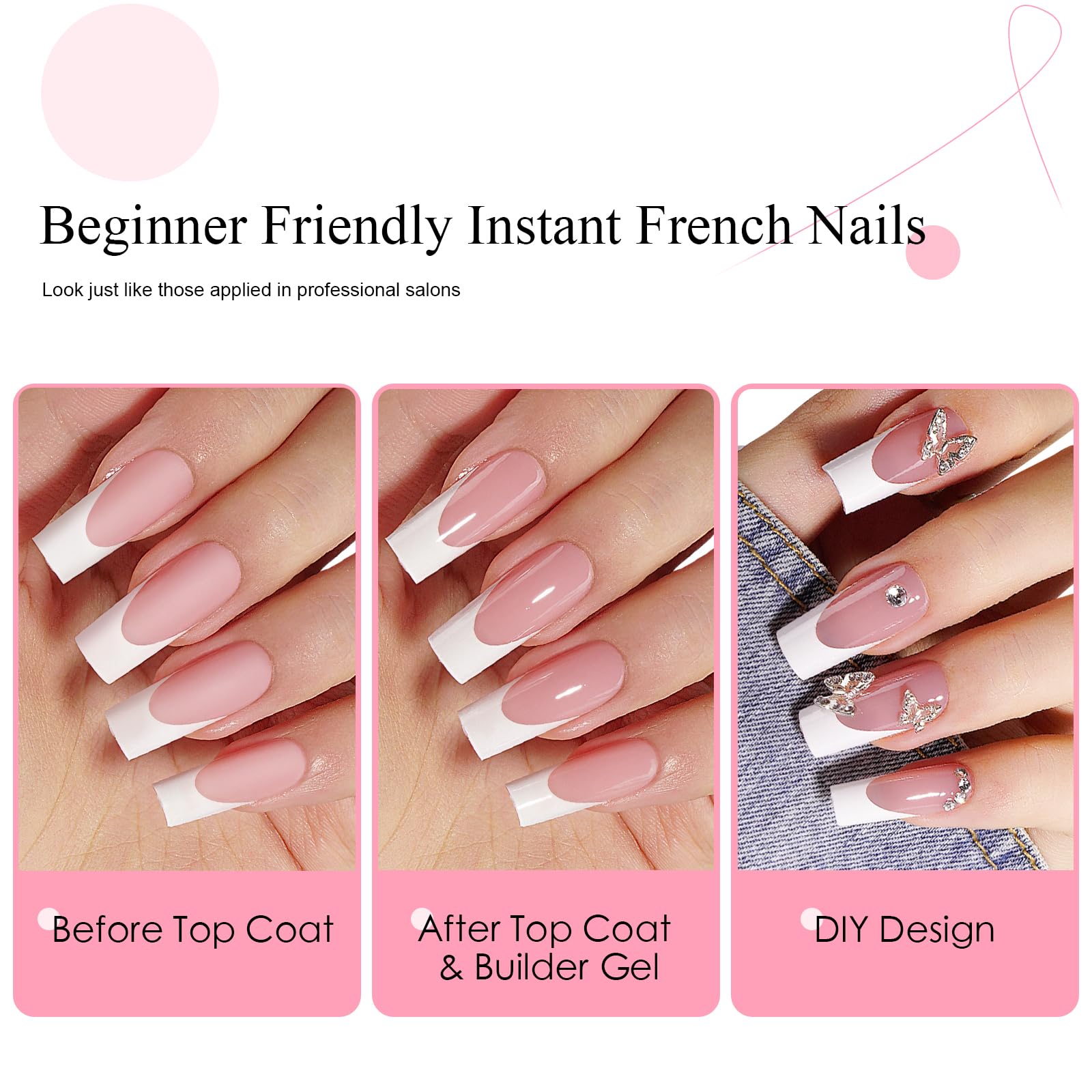 Canvalite French Tip Press on Nails - 300Pcs Pre-Colored Quick and Easy Press on Nails Long Square Fake Nails with Designs DIY Gel Nail Tips, Pink White - Image 5