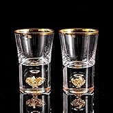 DUJUST Crystal Shot Glasses with 24K Gold Leaf Flakes (1.5oz/45ml) - 2pcs | 24K Gold Leaf Flakes &amp; Rim, Luxurious &amp; Gorgeous, Gift Choices, Both Enjoyment of Visual and Taste, BPA-Free &amp; Lead-Free