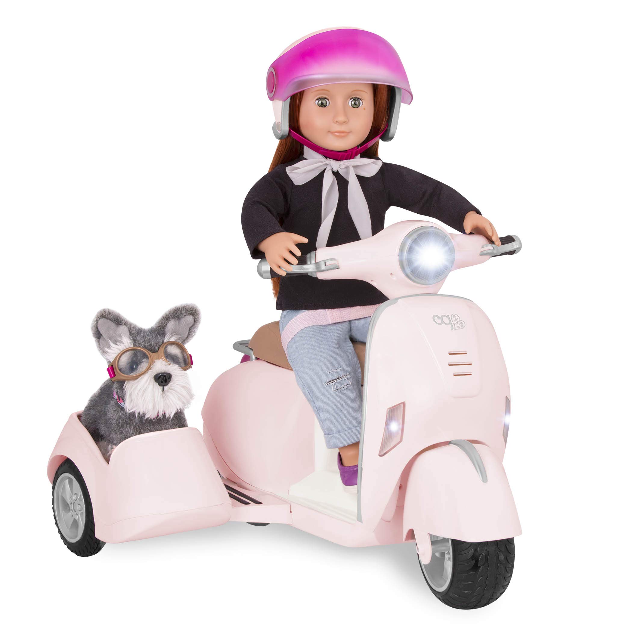 Our Generation - OG Ride Along Scooter - Vehicle Playset - Helmet & Sidecar - 18-Inch Doll Accessories - Pretend Play - Toy for Kids 3 Years +