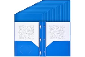 Yeaqee 60 Pcs Plastic Folders with Pockets and Prong Plastic Folders with 2 Pockets Pocket for Office, School for Students, Teachers, Office Workers (Blue)