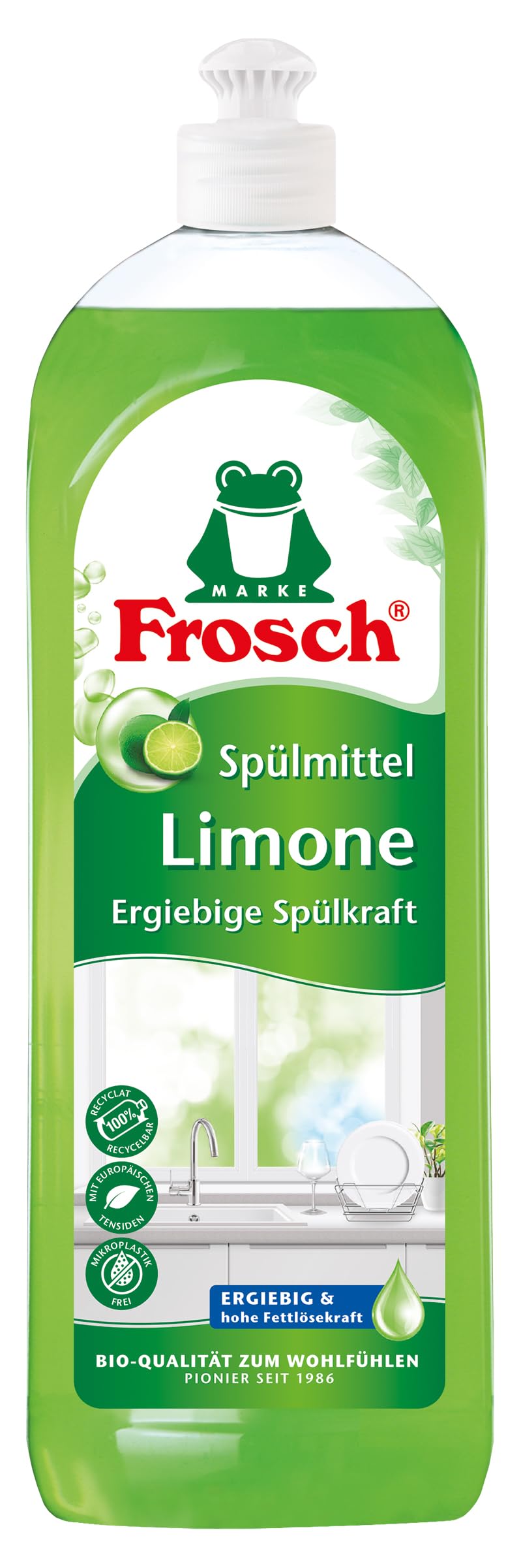 Frosch Limone Spülmittel, Handgeschirrspülmittel, stark gegen Fett, 750 ml