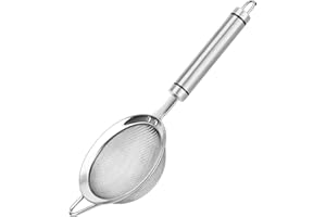 AOWOTO 3.35inch 304 Stainless Steel Fine Mesh Strainers for Kitchen, Colander-Skimmer with Handle, Metal Sieve Sifters for Food, Rice, Oil, Noodles, Fruits, Vegetable, Tea Strainer