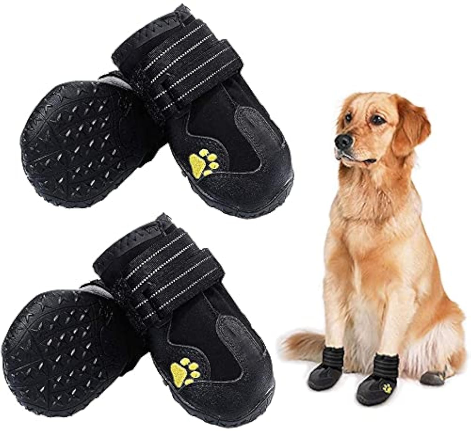 HuaTek Dog Boots, Waterproof Boots for Dogs,Outdoor Dog Shoes for Medium Large Dogs (Black 4PCS).