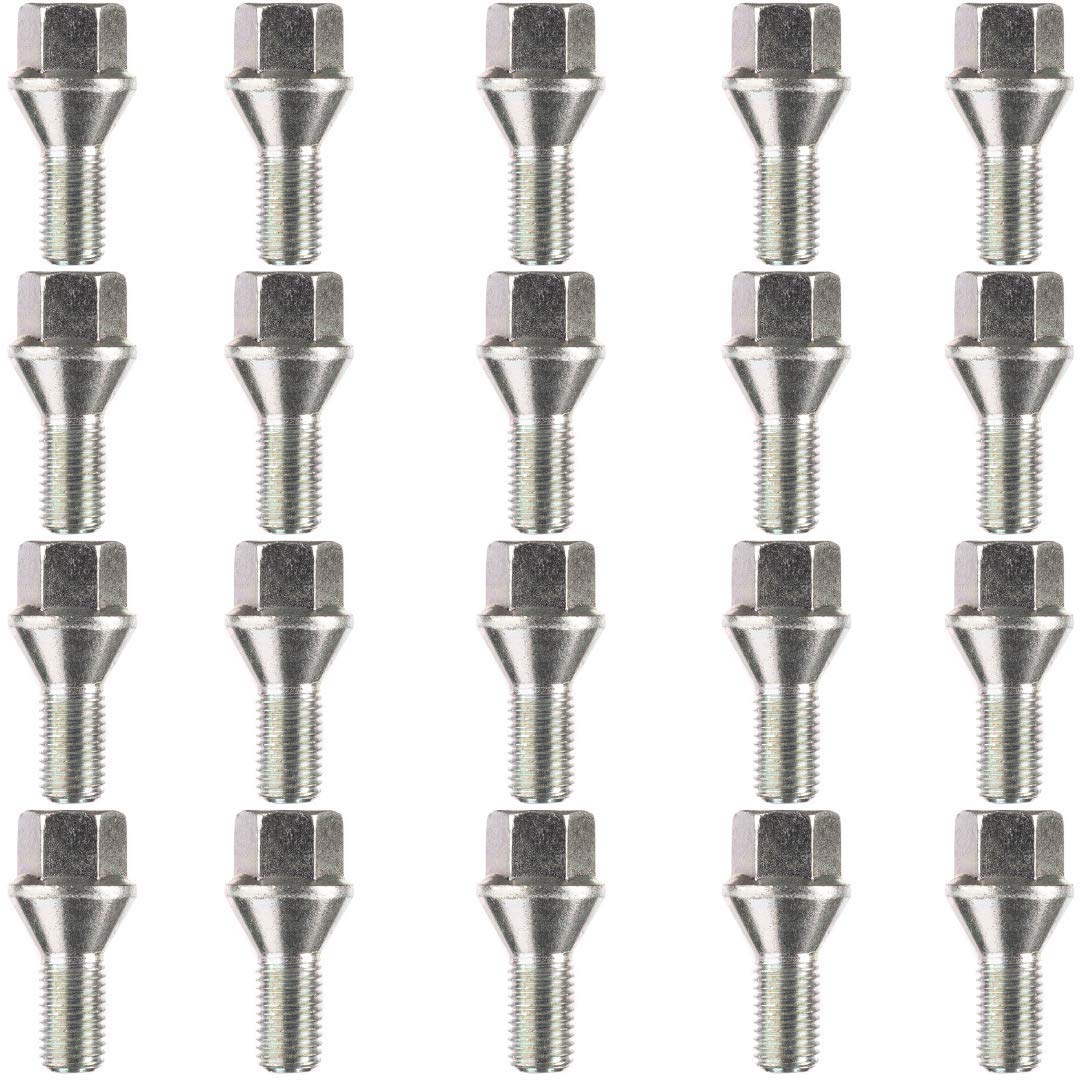 Ellis Excellence Set of 20 Alloy Wheel Bolts, M12 x 1.5, Tapered Seat, 26mm Thread, Compatible with BMW Cars (Silver)