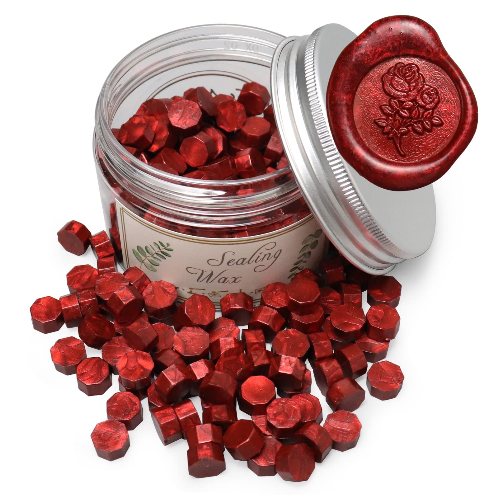 Fsalisa 200pcs Octagon Wax Seal Beads for Stamp Sealing - Perfect for Christmas Cards, Envelopes, Wedding Invitations, Wine Packages, Letter Sealing (Metallic Red) — image 1