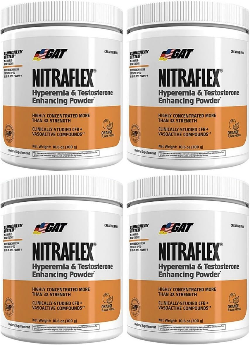 GAT Nitraflex Pre Workout 300gram, 30Sx4 Packs (Orange)