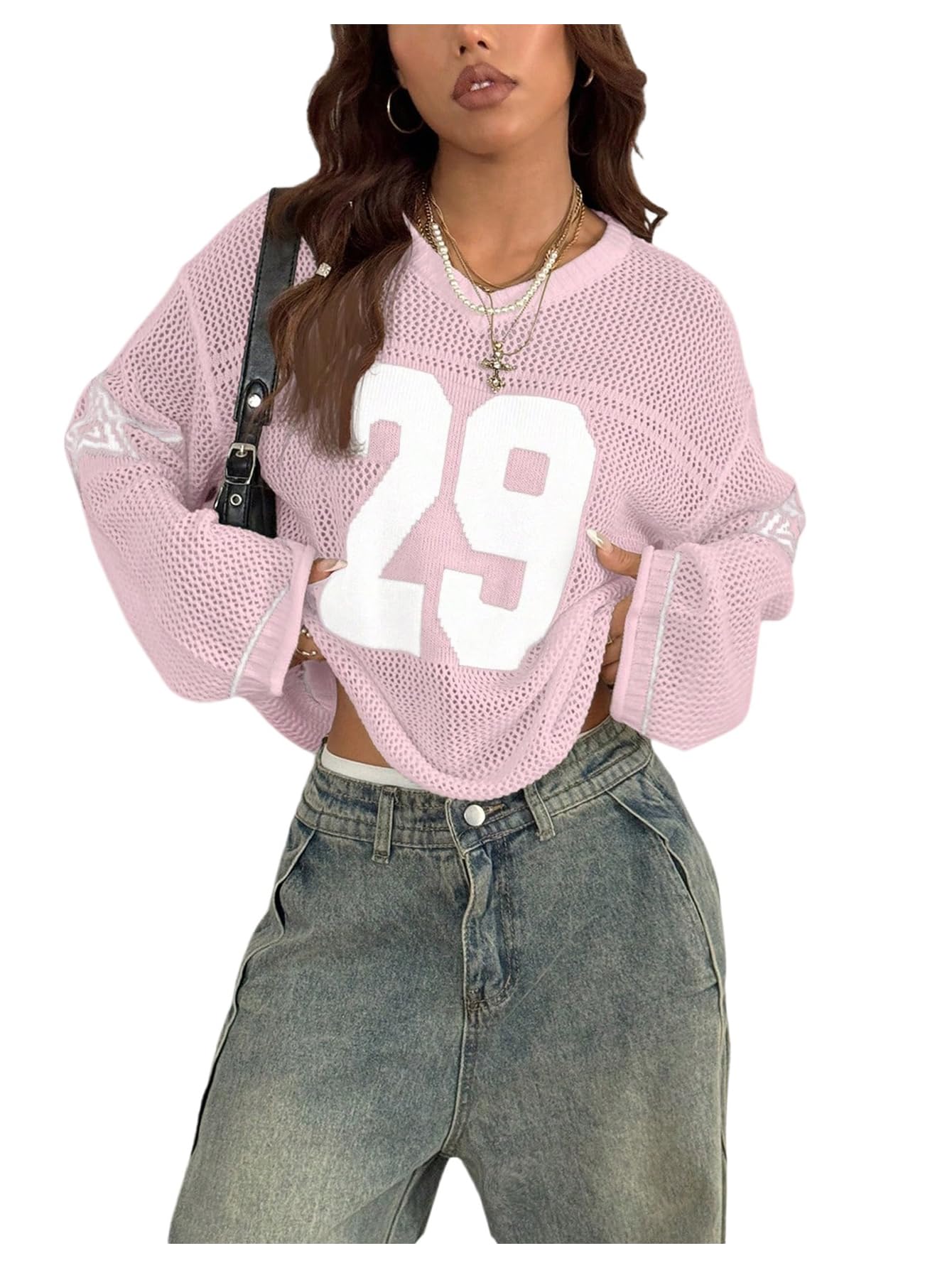BEAUDRM Women's Number Letter Graphic Sweater