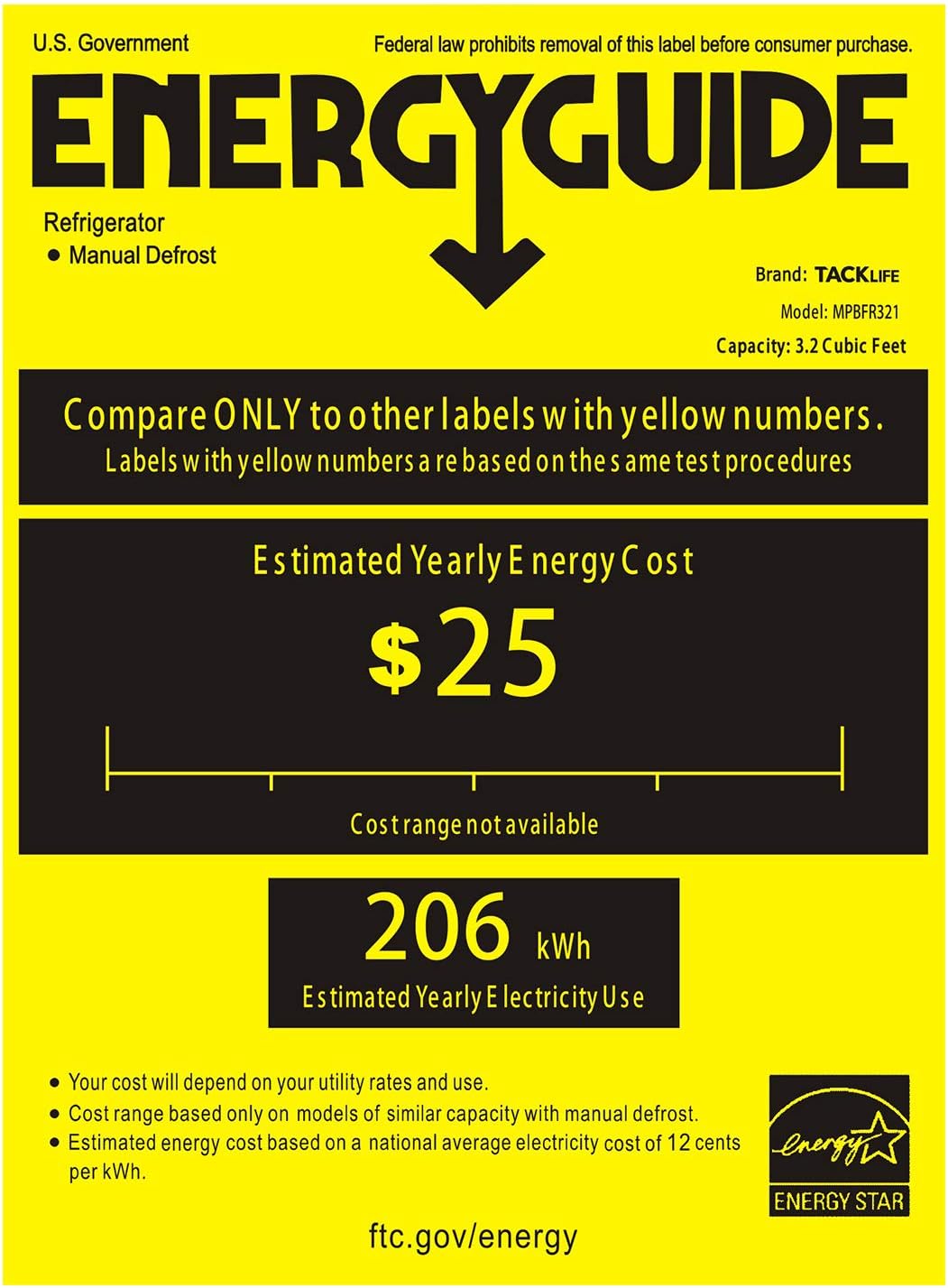 TACKLIFE Compact Refrigerator, 3.2 Cu Ft Mini Fridge with Freezer, Energy Star Rating, Low noise, for Bedroom Office or Dorm with Adjustable Temperature, Removable Glass Shelves- MPBFR321: Appliances