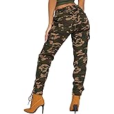 bwn fashion Women's Camo Cargo Jogger Pants – Slim Fit Army High Waisted Fatigue Elastic Waistband Camouflage Y2K Sweatpants