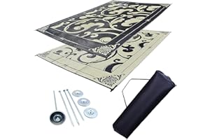 EZ TRAVEL COLLECTION EZ Travel Distribution RV Patio Mat Outdoor Tent and Grass Mat with Bag and Stakes (Reversible) (D-Vine, 9' x 18')