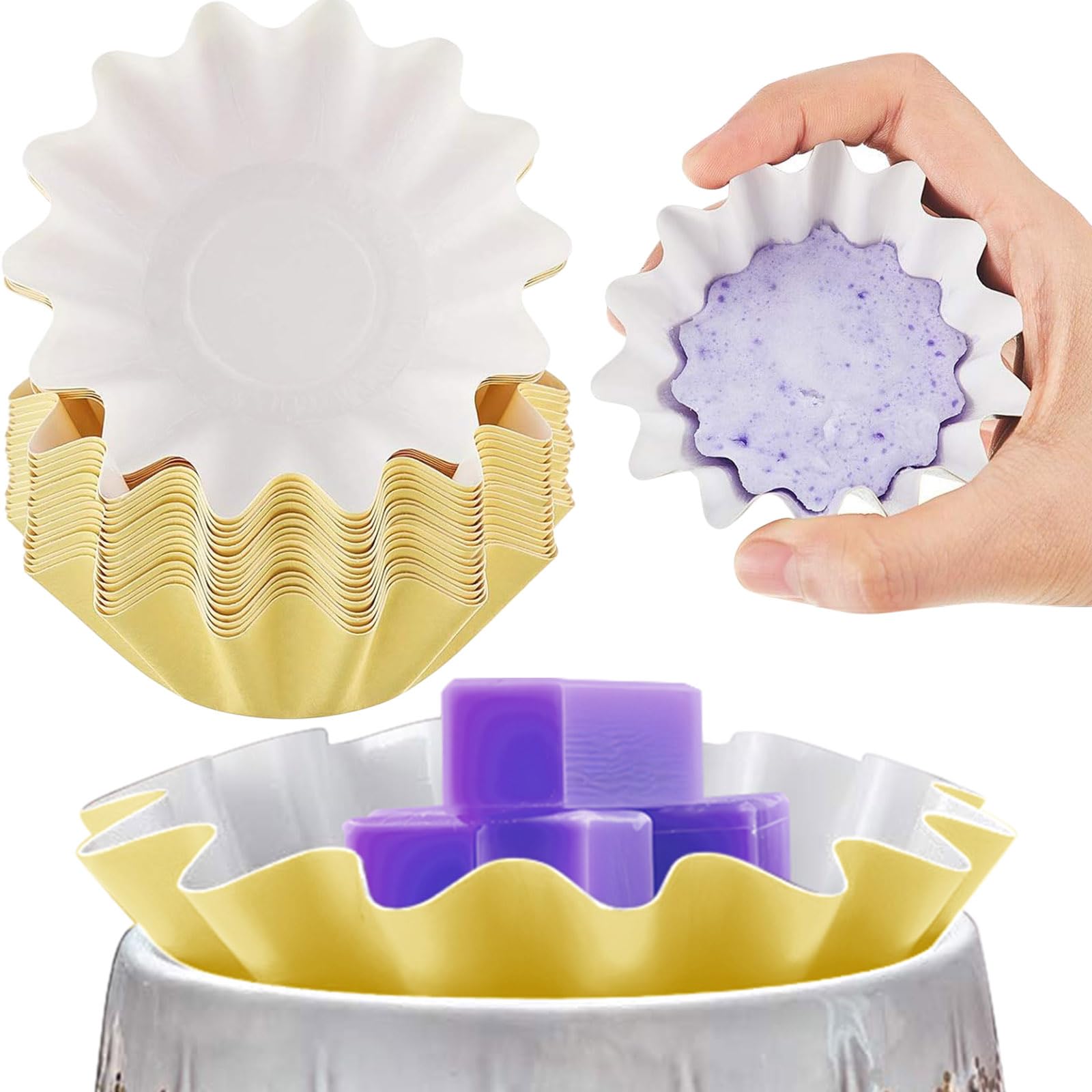 Boao Wax Melt Liners Reusable Leakproof for Any Wax Cubes Waxes Warmer Containers Cups for Scented Candle Plug in Warmers Electric Waxes Melters Burner(Yellow,50 Pieces)