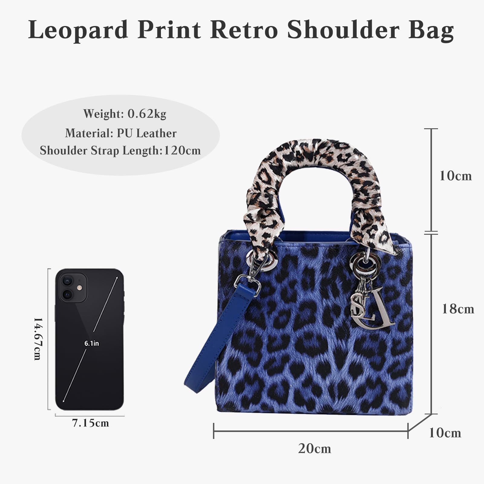 CORIOS Leopard Pattern Handbag for Women PU Leather Shoulder Bag Waterproof Crossbody Bag Fashion Messenger Bag Satchel Bag Elegant Hobo Bag Top Handle Bag Shopping Work Travel Tote Bag, Blue S, L, Retro