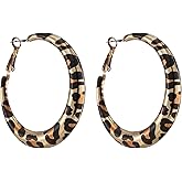 Metal Geometric Leopard Print Earrings Exaggerated Round Hoop Earrings Red/Green/Gold Leopard Print Earrings Chunky Big Huggie Hoop Earrings Trendy Statement Earring Birthday Party Halloween Christmas Jewelry for Women