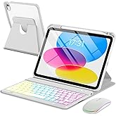 EAMPANG Case with Keyboard Mouse for iPad A16 11th 10th Generation 11/10.9 inch,Rainbow Backlit Detachable Keypad Rotatable Magnetic Cover with Pencil Holder for iPad 11 2025 10 Gen 2022 Gray