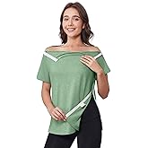 Deyeek Post Shoulder Surgery Shirts for Women Tear Away Side Snap Chemo Port Shirts Short Sleeve Adaptive Clothing