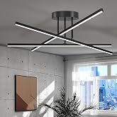 AIRYPHANT Modern LED Chandelier 24W Dimmable Black Semi Flush Mount Ceiling Light Fixture for Kitchen Dining Room Foyer Entry, 23.82"