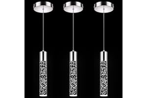 Esfos Pendant Lights Kitchen Island, 6500K Modern Kitchen Island Lights Brushed Nickel, 3 Pack Ceiling Lighting Fixtures with Crystal Bubble, Integrated LED Hanging Light for Dining Room Restaurant