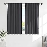 PONY DANCE Gray Short Blackout Curtains for Bedroom, Back Tab & Rod Pocket Solid Thermal Insulated Light Blocking Drapes for Kitchen/Bathroom/Basement Small Window, 42 W x 45 L, Grey, 2 Panels