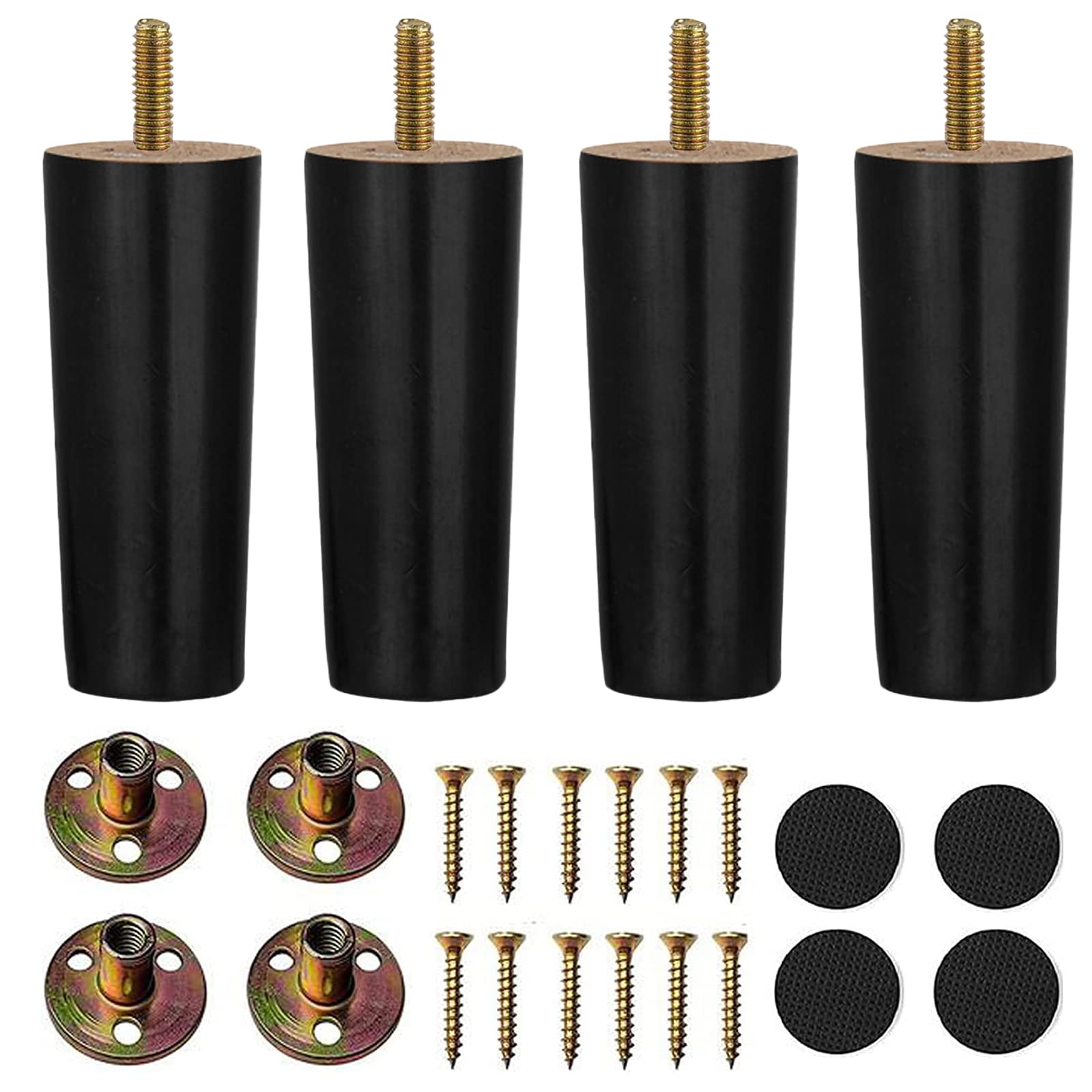 XineYuor 4PCS Wooden Furniture Legs,Black Wooden Furniture and Sofa Feet,Beech Feet for Coffee Table,Legs for Cabinet,Armchairs,Bed,Sofas,Bedside Tables (12cm/4.72'', Black)