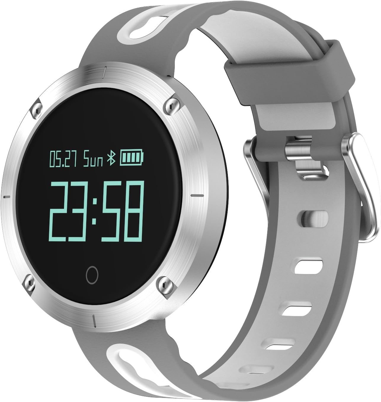 LightSame 2018 IP67 Waterproof Smart Sports Watch Blood Pressure Heart Rate Monitor Sports Tracker Touch Screen Smart Band Pedometer with Sleep Monitor Fitness Tracker (Grey-White)