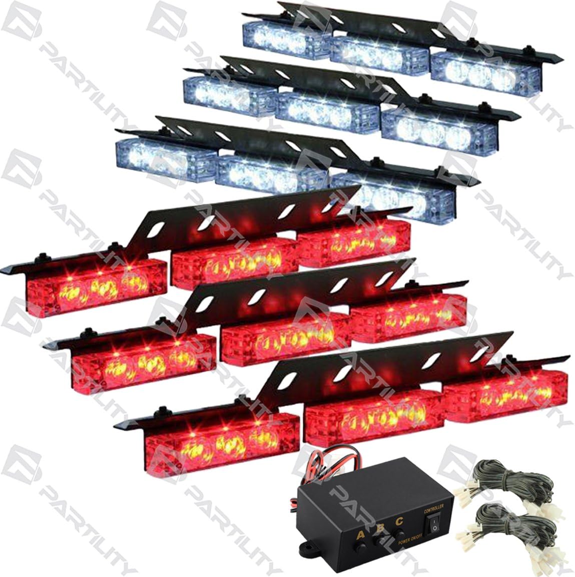 54 LED Red White Emergency Warning Flash Strobe Lights Bar Tow Auto Car Truck Windshield Deck Grill Dash (RedWhite)