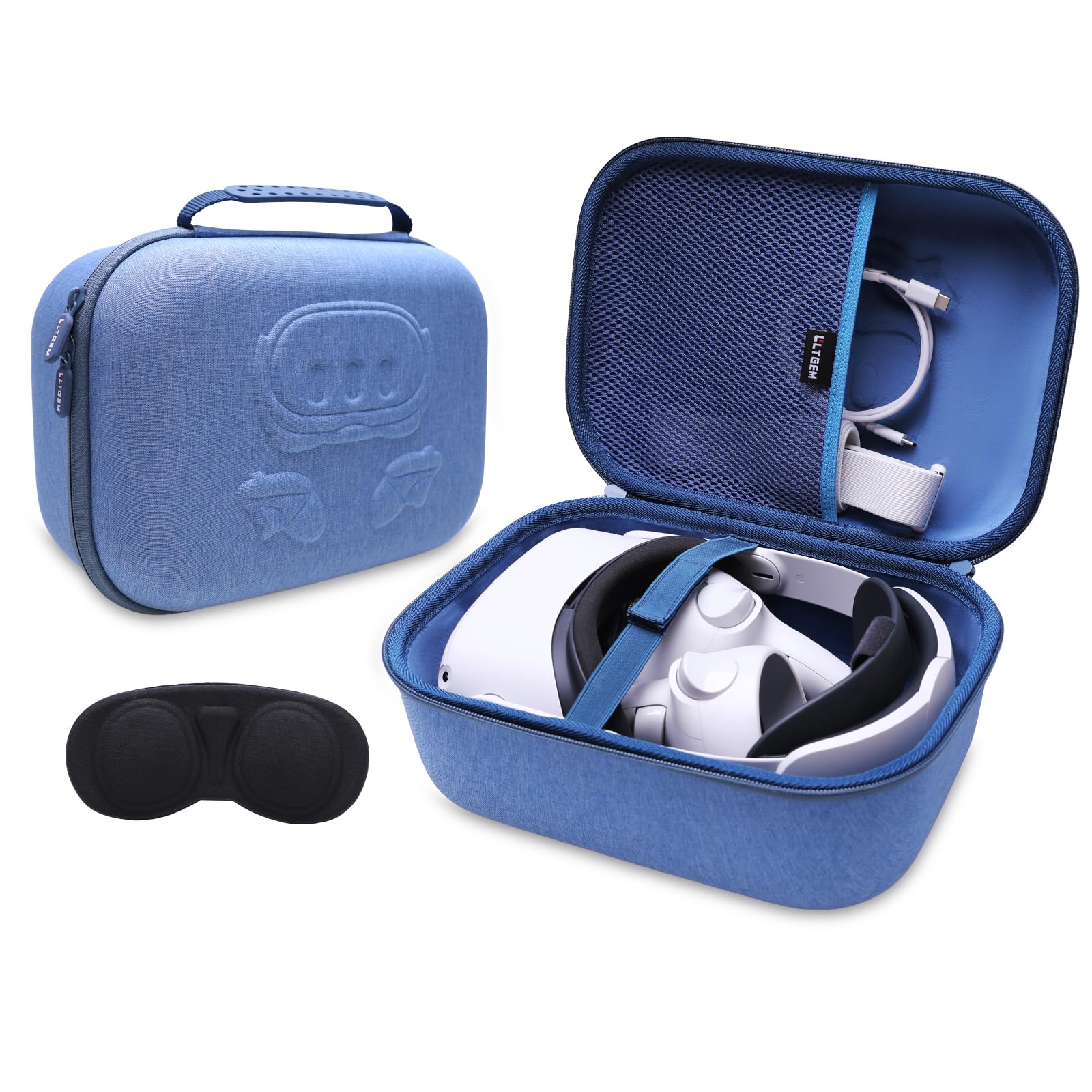 LTGEM VR Case Compatible with Meta Quest 3S / Quest 3 / Quest 2 / Vision Pro, Portable VR Gaming Headset and Touch Controllers Case with Lens Protector, Suitable for Travel and Home Storage(Blue)