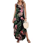 BELAROI Womens Plus Size Maxi Dress Sundress Summer Casual Sleeveless Scoop Neck Pockets Beach Swimsuit Coverup Loose Outfits