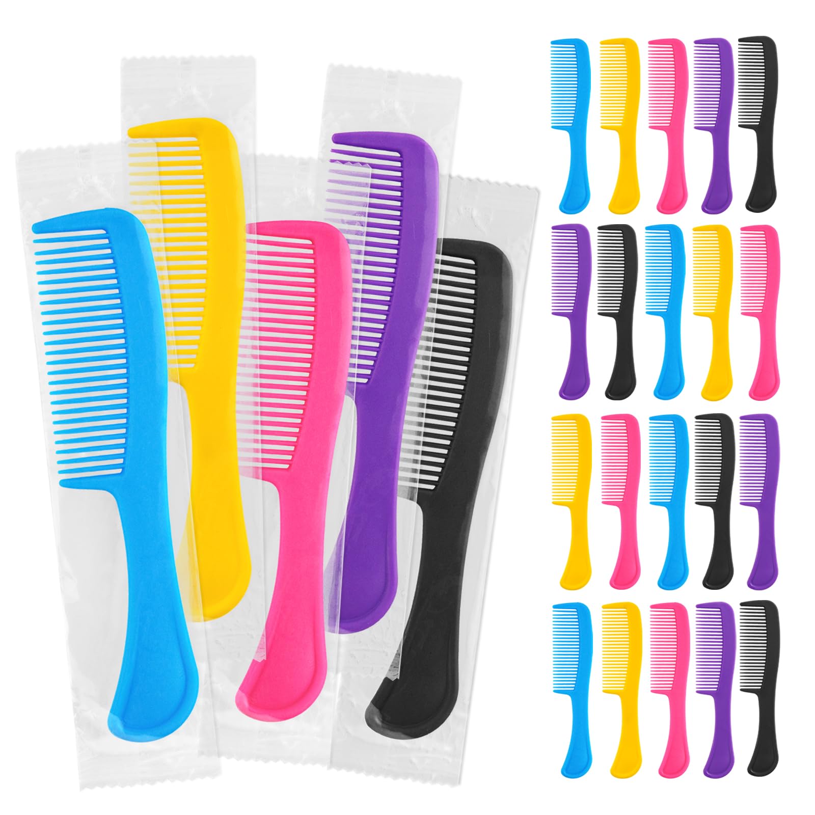 Photo 1 of 25 pcs Combs In Bulk Individually Wrapped, Colorful Hair Combs, Bulk Combs For Homeless Individually Wrapped For Women,Kids,Hotel,Airbnb,Shelter,Homeless(black,yellow,pink,blue,purple)