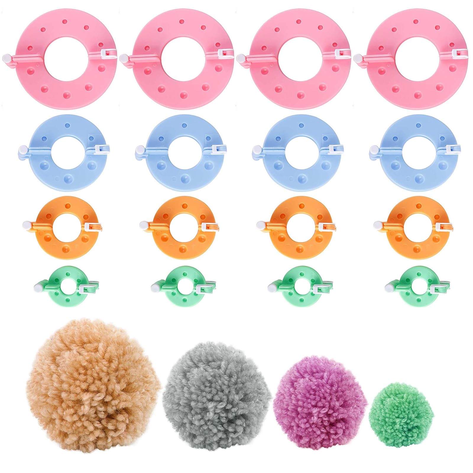 16 Pcs Pom Pom Maker, Pompom Maker, 4 Sizes Pompom Maker, Making Kit Pom Poms DIY Wool Knitting Tool Set Pompoms Pompon Manufacturing Tools, Handmade Pom Pom Craft Maker for DIY Fluff Balls