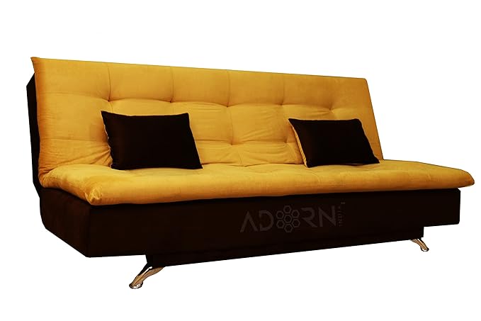 Adorn India Aspen 3 Seater Sofa Cum Bed (Brown and Gold)