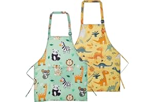 Lictin 2 Pack Kids Apron Girls Boys for Cooking, Waterproof Art Apron with Pockets for Kids Painting Cooking Baking