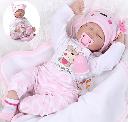 Lifelike Reborn Baby Doll Girl 22 Realistic Soft Vinyl Silicone Handmade Weighted Pink Outfit Eyes...