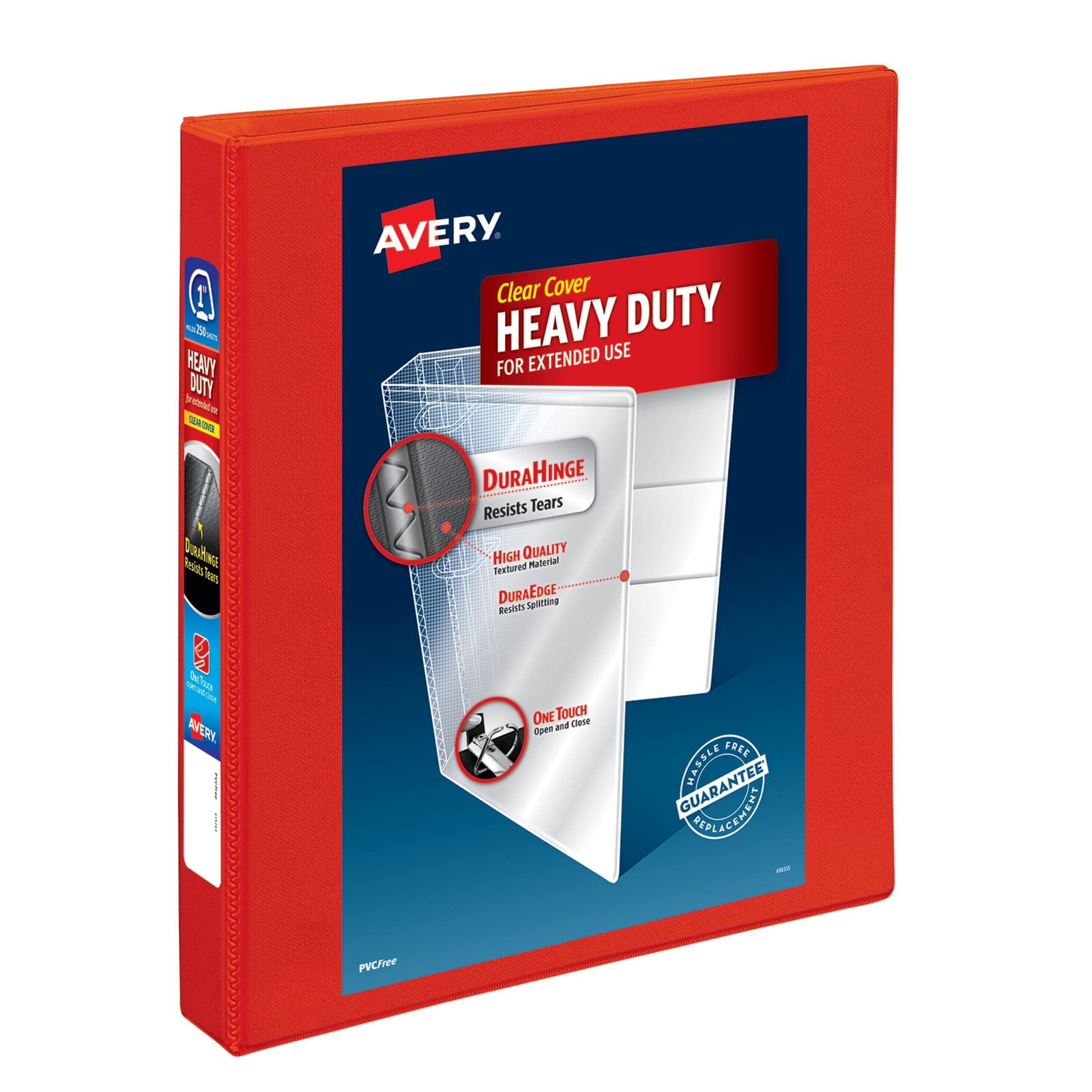 Avery Heavy-Duty View 3 Ring Binder, 1" One Touch EZD Rings, 1 Red Binder (79170)