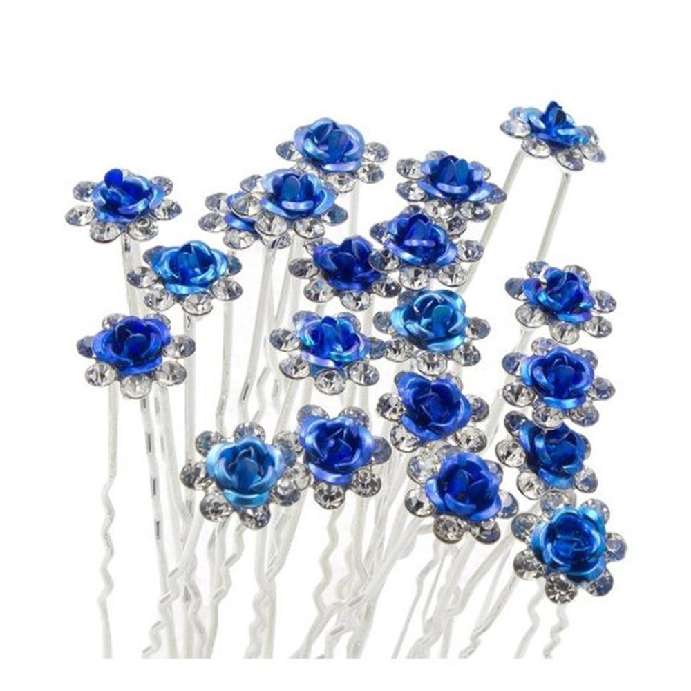 Lovely Charm 20pcs Wedding Bridal Party Diamante and White Faux Prom Pearl Flower Rhinestone Crystal Hair Pins Clips Grips Pins Hairpins Bridesmaid Clips (Blue)