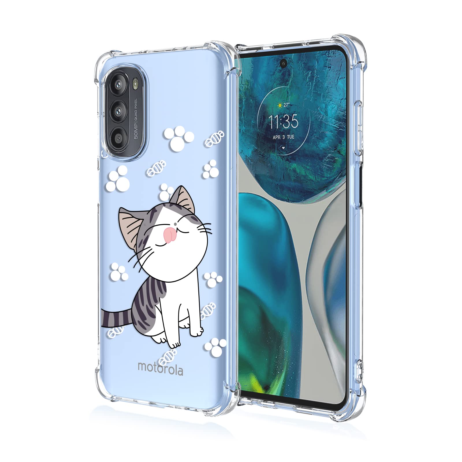 XINYEXIN Case for Motorola Moto G62, Painting Flower Pattern Clear Case Soft TPU Silicone Case Slim Shockproof Bumper Girl Women Phone Cover - Cat — image 1