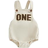 Honganda Baby Boy First Birthday Outfit Sleeveless Corduroy Overalls Letter One Cake Smash Romper for 1st Birthday Party