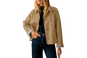 Tankaneo Womens Cropped Trench Coat Lightweight Single Breasted Jacket Fall Windbreaker Fashion Outerwear