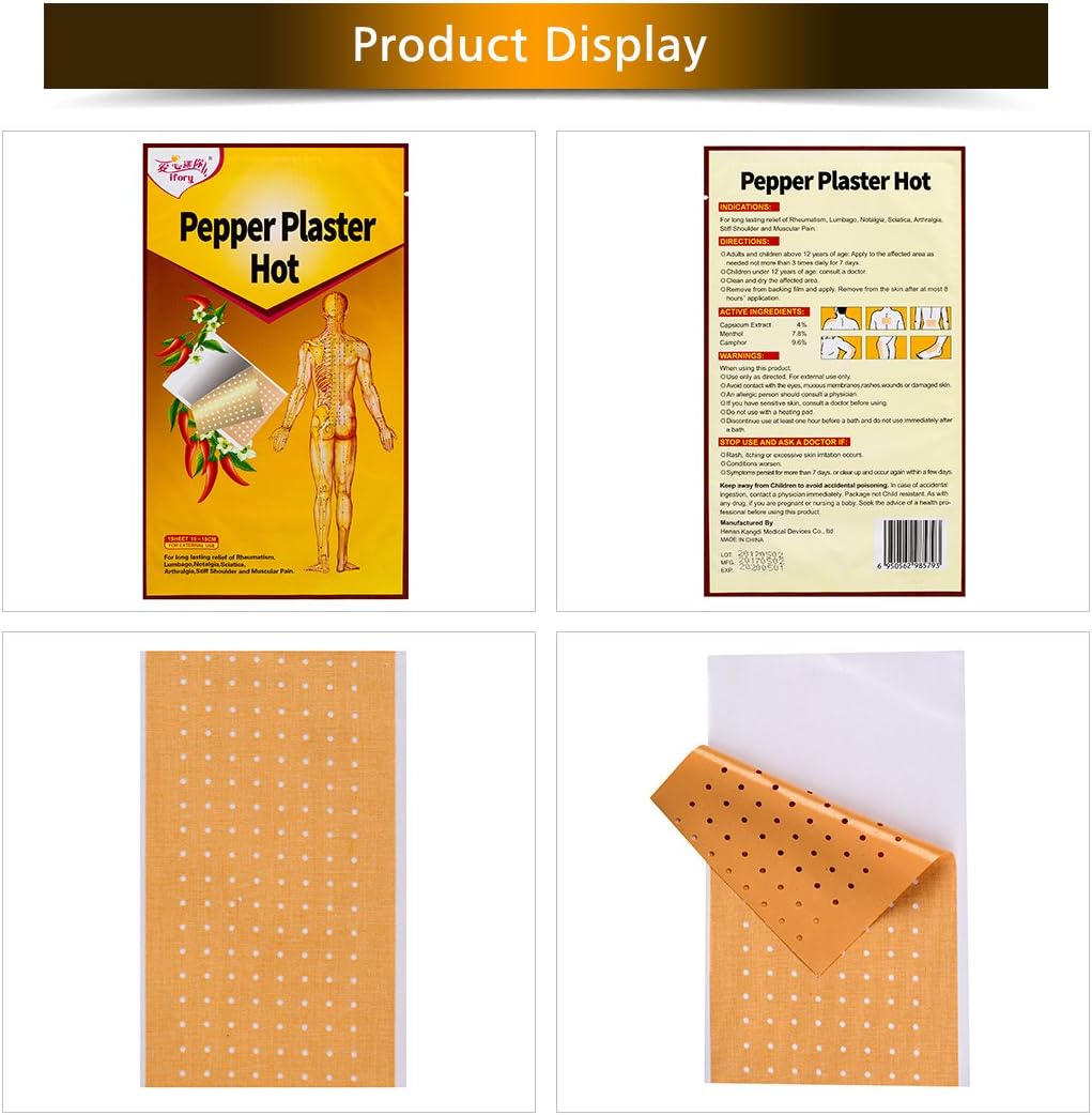 ifory 10 Pcs Capsaicin Patch Relief for Arthralgia, Back Pain, Stiff Shoulder, Muscular Pain (3.94"×7.09"), Porous Capsicum Plaster Capsicum Patches with Waterproof and Flexible: Health & Personal Care