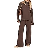 Caracilia Womens 2 Piece Sweater Set Knit Pullover Wide Leg Pants Lounge Matching Sets 2024 Fall Fashion Travel Outfits
