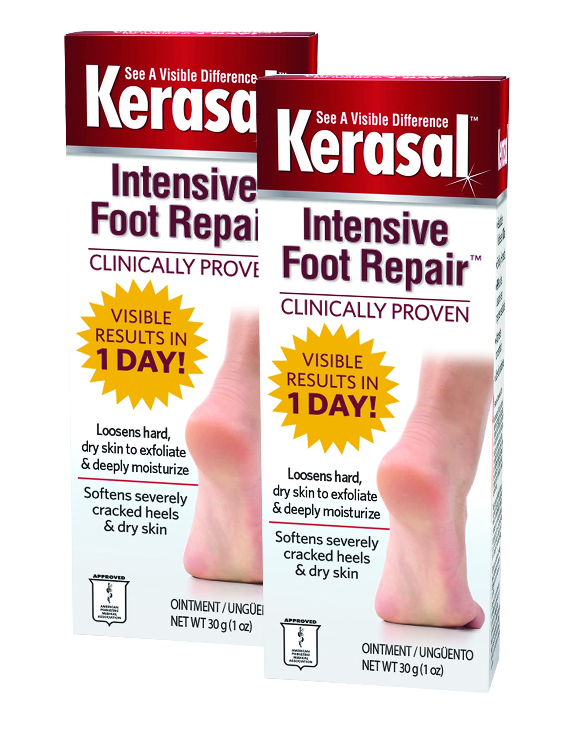 Kerasal Intensive Foot Repair Skin Healing Ointment for Cracked Heels and Dry Feet 1 oz, 2 Count & Daily Defense Foot Wash Daily Cleanser for Feet, 12 Ounce