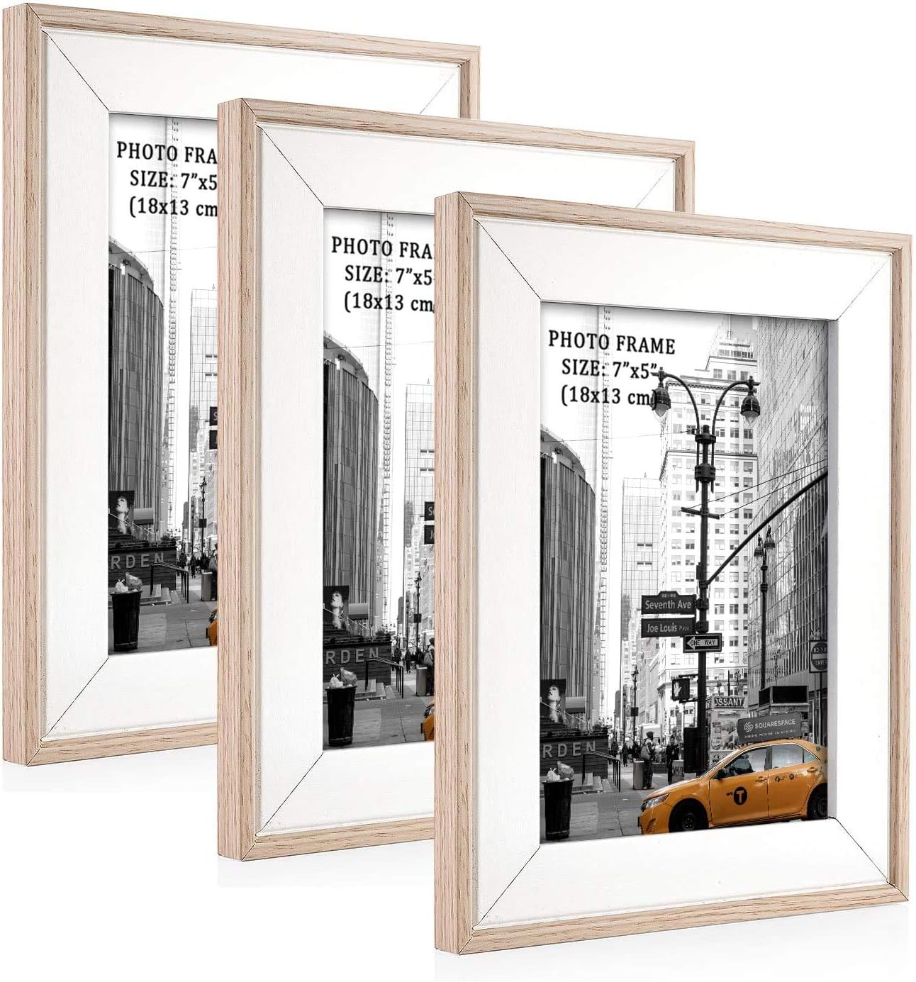 Metrekey 5x7 Inch Photo Frames 3 Pack Natural Woodgrain Picture Frame with Glass Window for Desktop Display and Wall Mounting