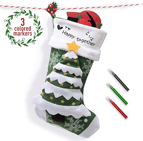 Decorazione Natalizia 3d Personalizzata.Joyjoz Calza Natalizia Deluxe Con Pennarelli Tricolore Calze Natalizie Personalizzate 3d Grandi Fatte A Mano 53cm Christmas Tree Amazon It Casa E Cucina