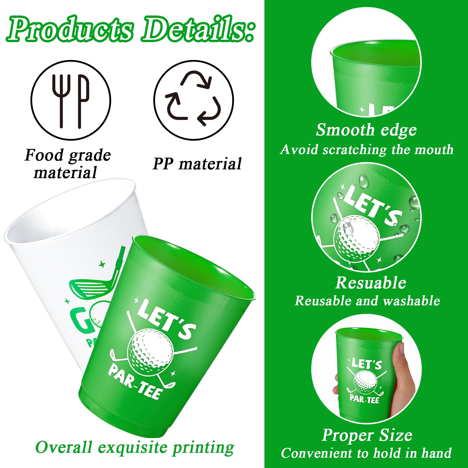 24 Pcs Golf Party Cups Let's Par-Tee Plastic Cups Reusable Plastic Tumblers Party Supplies Sports Golf Ball Plastic Drinking Cups 12oz Party Decoration for Kids Birthday Golf Lover Gifts School Favors