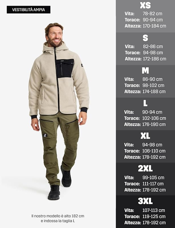 Sherpa Hoodie da Uomo, Giacca in Pile Ottima per le Escursioni e le Avventure All'aria Aperta, Beige Khaki, L