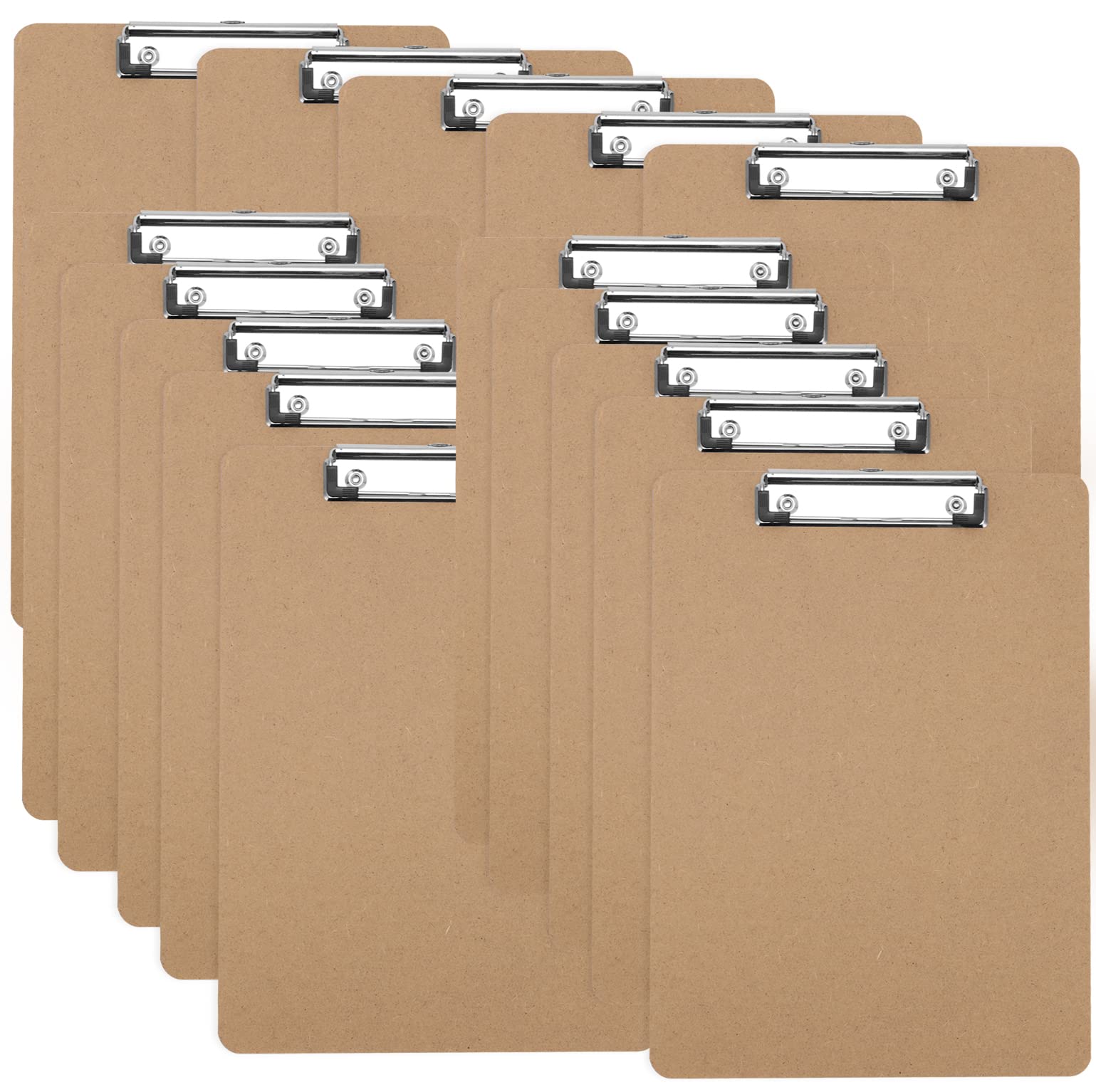 ZEONHEI 15 Pack A4 Clipboard, Hardboard Clip Boards, Wooden Clipboards with Hanging Hole and Low Profile Metal Clip, Memo File Clip Board for Office, Restaurant, Office Supplies, Brown