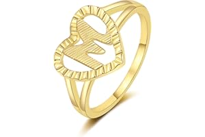 RLMOON Gold Initial Ring for Women Vintage Initial Heart Love Ring Non Tarnish 14K Gold Plated Personalized Carved Letter Statement Ring Size 6-10 Jewelry Gifts