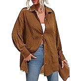 BKHOLL Women’s Button Down Shirt Long Sleeve Collared Blouse Loose Fit Casual Top for Fall Winter