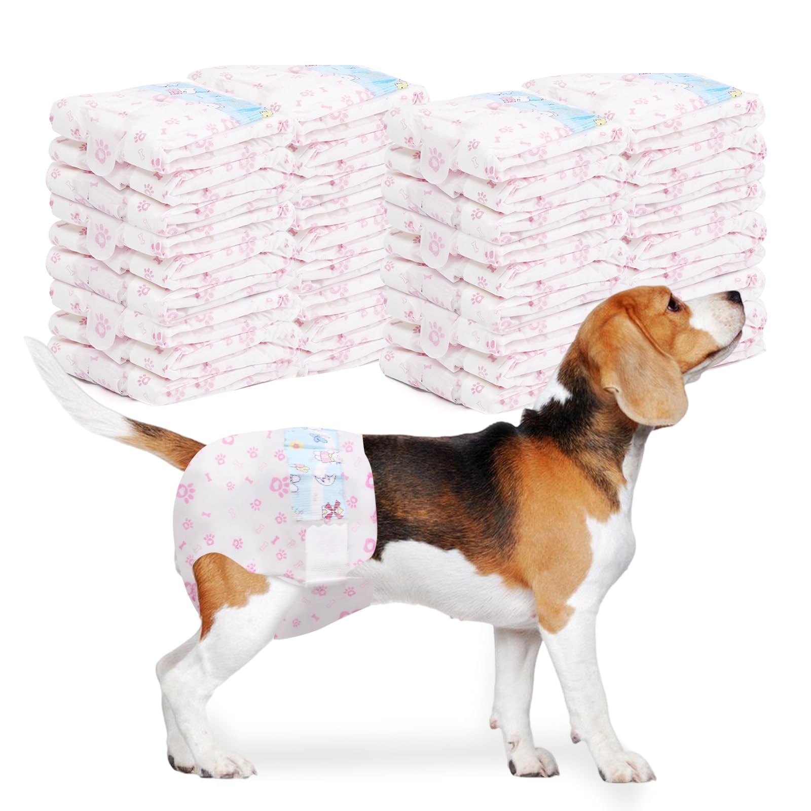 Photo 1 of Disposable Dog Diapers Female 90 Count Puppy Diapers Female (Waist 13.4-19.7 in L) Super Absorbent Large Doggie Diapers for Heat Excitable Urination or Incontinence - Pink