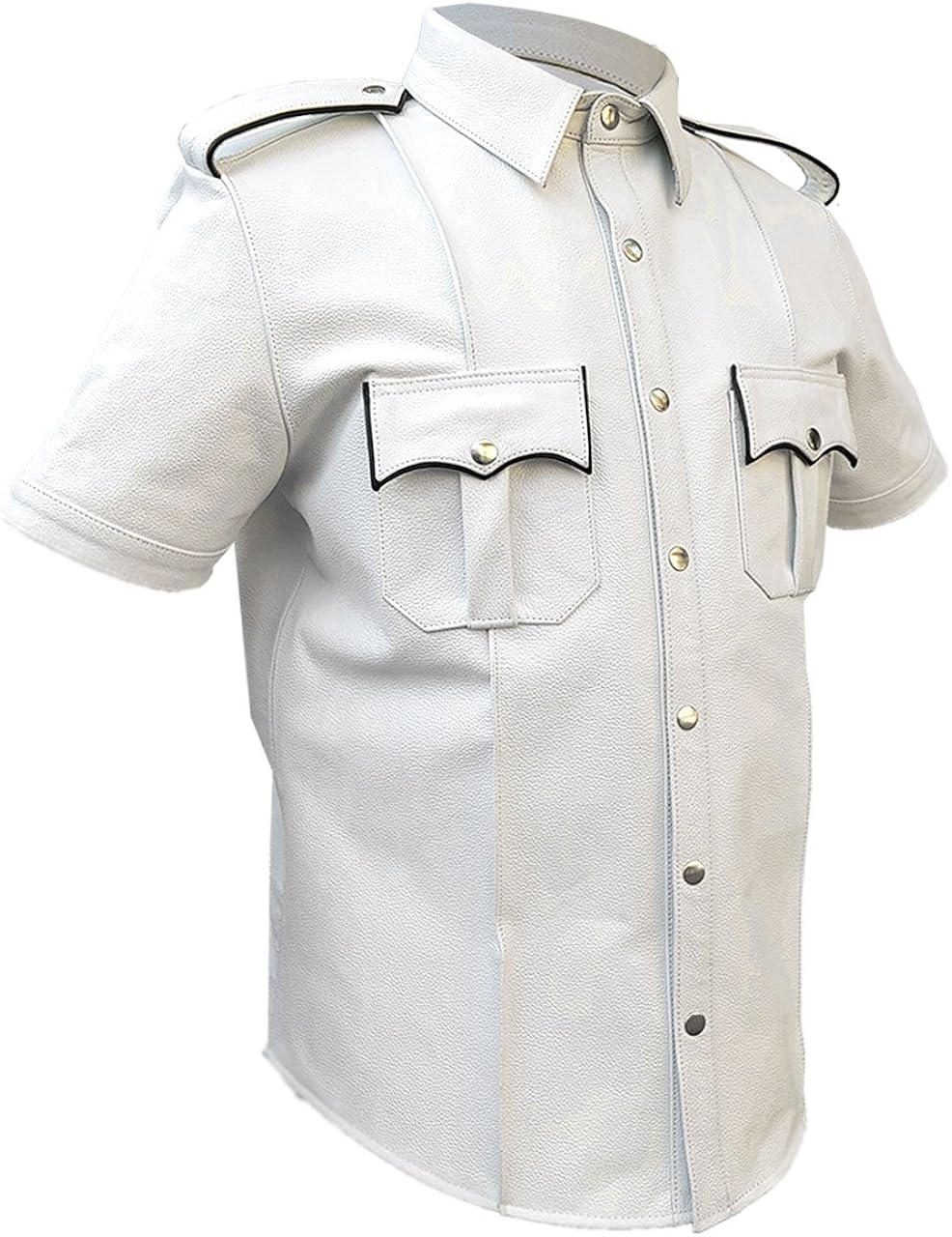 Men Real White Leather Police Style Uniform Shirt for Mens at Amazon